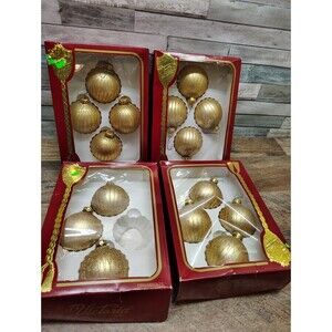 15 Vintage Victoria Collection Gold Glass Ball Ornaments Made In USA Christmas